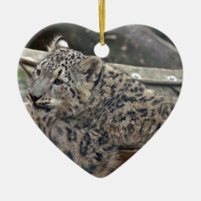 Snow Leopard Ceramic Ornament (Front)