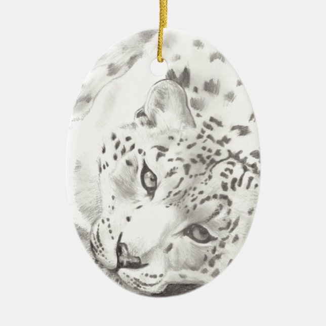Snow Leopard Ceramic Ornament (Front)