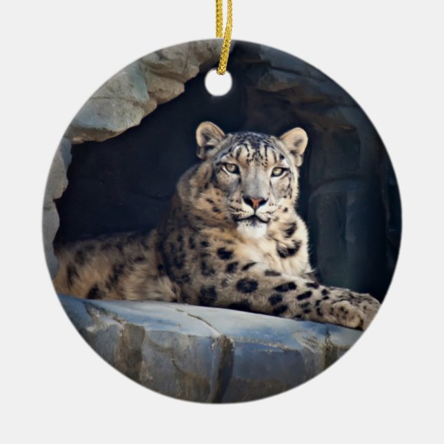 Snow Leopard Ceramic Ornament (Front)
