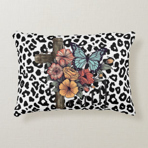 Snow Leopard Cross, Flowers and Butterflies Accent Pillow