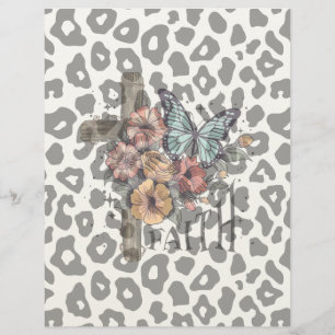 Snow Leopard Cross, Flowers and Butterflies Letterhead