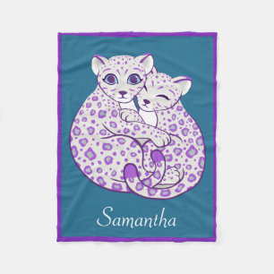 Snow Leopard Cubs Cuddling Custom Name Fleece Blanket