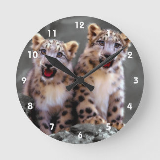 Snow Leopard Cubs Round Clock