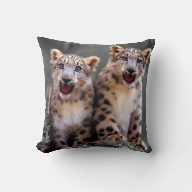 Snow Leopard Cubs Throw Pillow (Front)