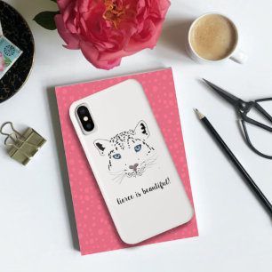 Snow Leopard Drawing "Fierce is Beautiful" Case-Mate iPhone Case