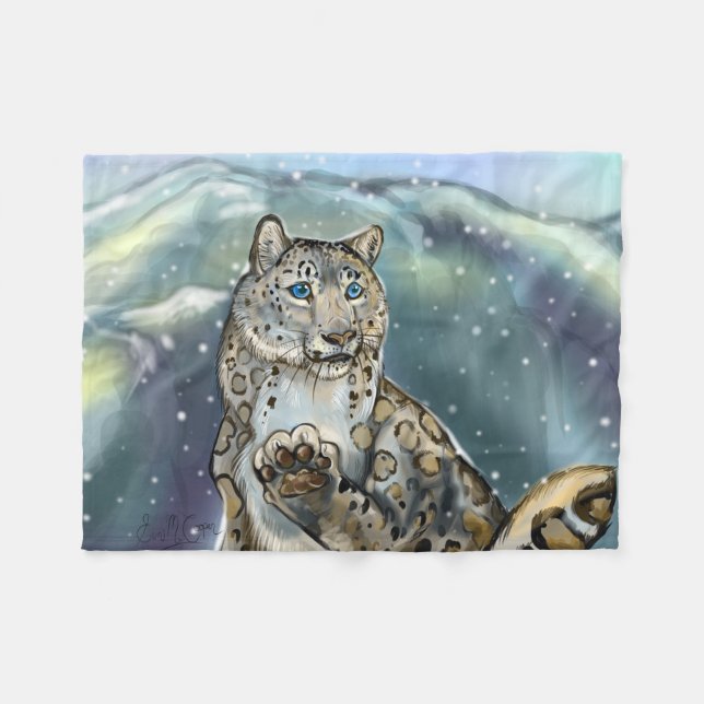 Snow Leopard Fleece Blanket (Front (Horizontal))