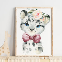 Snow Leopard Floral Baby | Nursery Print