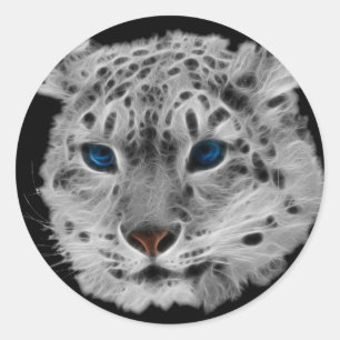 Snow Leopard Fractal Classic Round Sticker