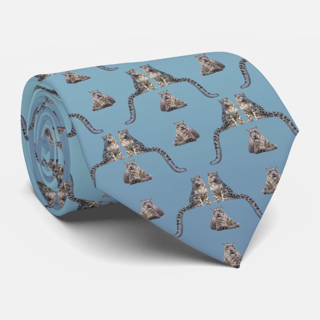 Snow Leopard Frenzy Cravate double face (Sky Blue  (Roulé)