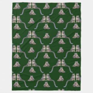 Snow Leopard Frenzy Fleece Blanket (Dark Green)