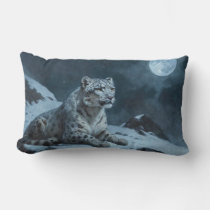 Snow Leopard & Full Moon Lumbar Pillow