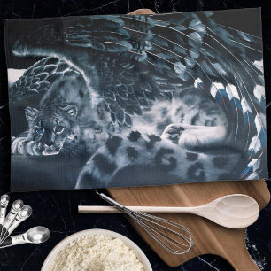 Snow Leopard Guardian Wings Fantasy Wildlife Kitchen Towel