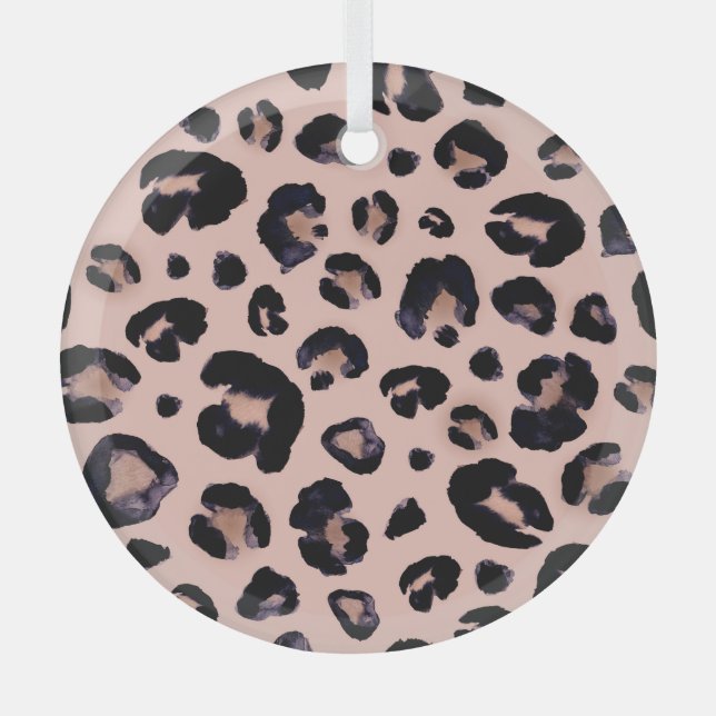 Snow Leopard, Hand Drawn Texture. Glass Ornament (Front)