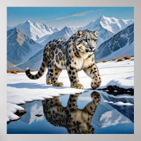 Snow Leopard in Mountainous Winter Landscape