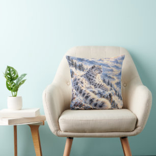 Snow Leopard in Snowy Mountains – Winter La Throw Pillow