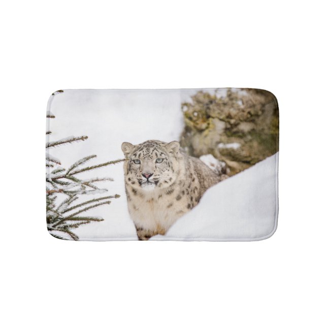 Snow Leopard in the Snow Bath Mat (Front)