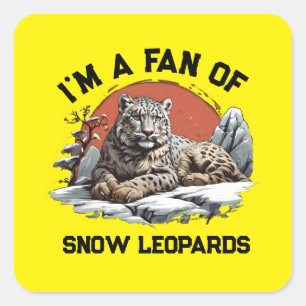 Snow leopard laying on cliff square sticker