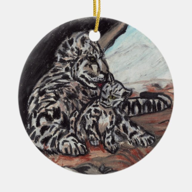 SNOW LEOPARD MOTHER AND CUB ornament (Front)