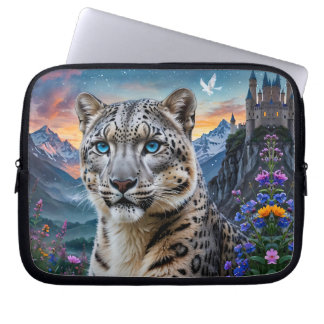 Snow Leopard Mountain Castle At Sunset Laptop Sleeve