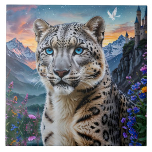 Snow Leopard Mountain Valley Sunset Tile