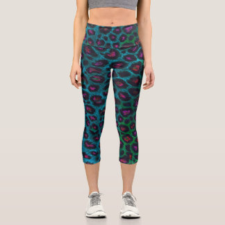 Snow Leopard Neon-Noir Pattern Capri Leggings
