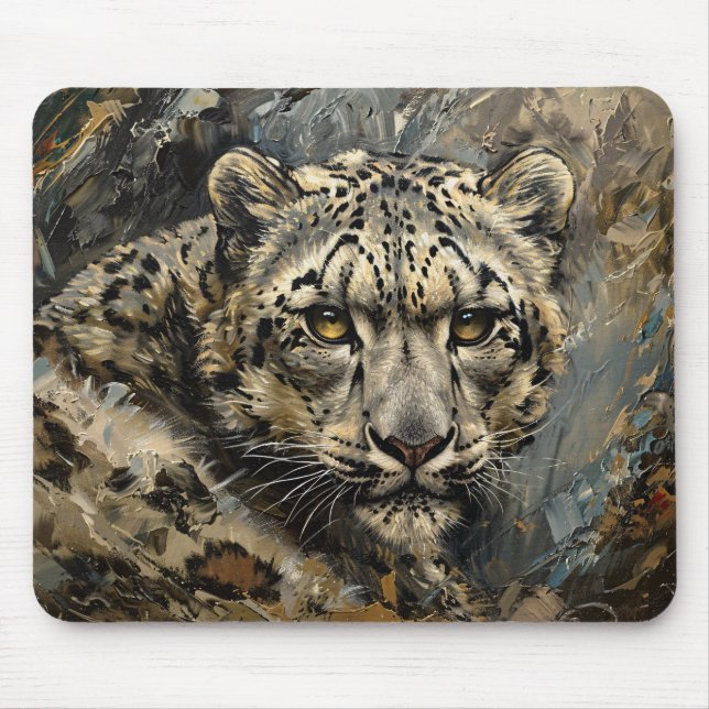 Snow Leopard Oil Painting Mouse Pad (Front)
