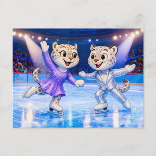 Snow Leopard Pair Performing Ice Dance Routine in  Postcard