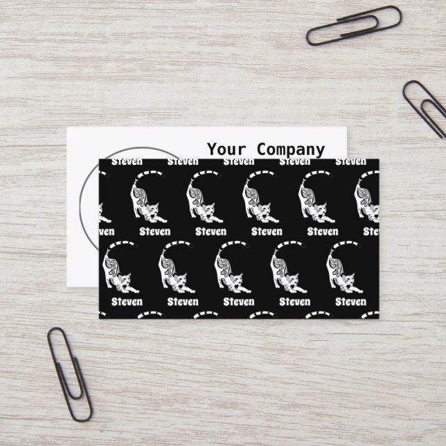 Snow Leopard Paisley Bengal Cat Yoga Stretching Business Card (Front/Back In Situ)