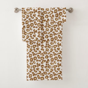 Snow Leopard Print, Beige, Tan, and Cream Bath Towel Set