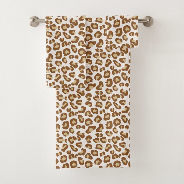 Snow Leopard Print, Beige, Tan, and Cream Bath Towel Set (Insitu)