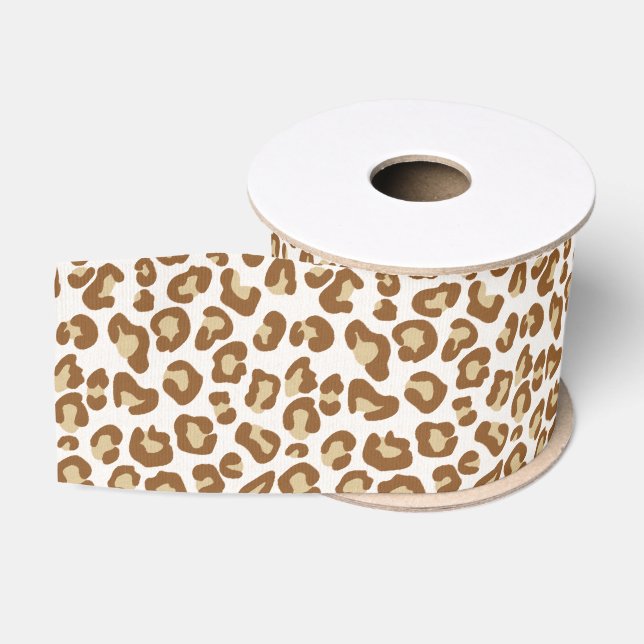 Snow Leopard Print, Beige, Tan, and Cream Grosgrain Ribbon (Spool)