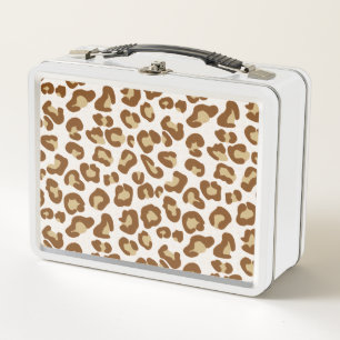 Snow Leopard Print, Beige, Tan, and White  Metal Lunch Box