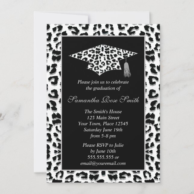 Snow Leopard Print Graduation Party Invitation (Front)