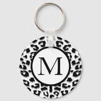 Snow Leopard Print with Custom Monogram Keychain