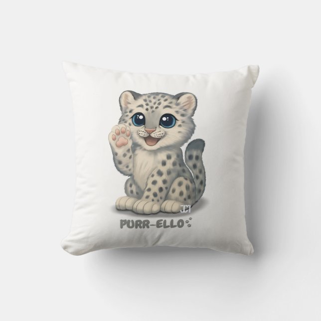 Snow leopard - Purr-ello Throw Pillow (Front)