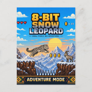 Snow Leopard, Retro 8-Bit Pixel Art Postcard