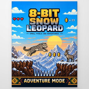 Snow Leopard, Retro 8-Bit Pixel Art Postcard