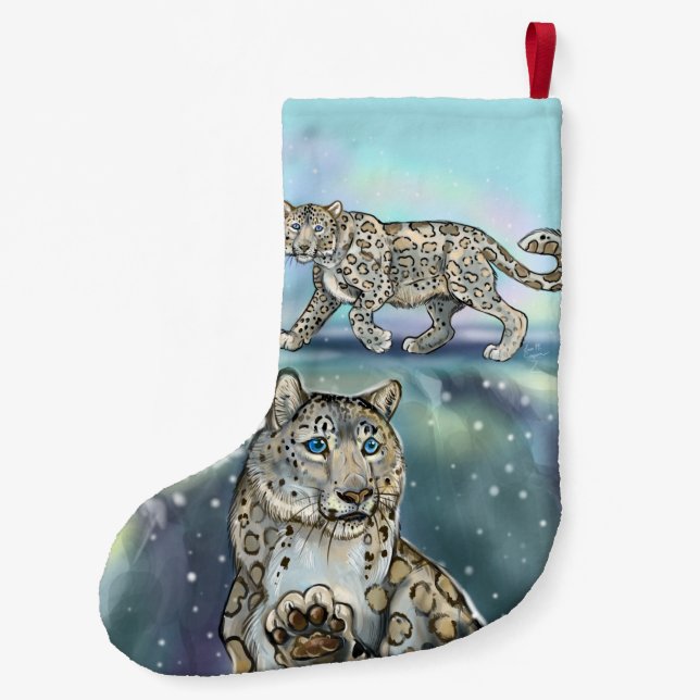 Snow Leopard Small Christmas Stocking (Back)