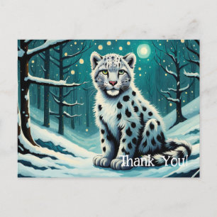 Snow Leopard Snowy Forest Night Postcard