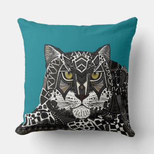 snow leopard teal throw pillow