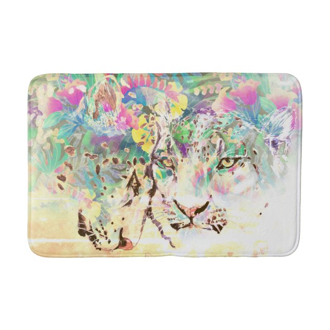 Snow leopard tropical flowers Hawaiian animal Bath Mat (Front)
