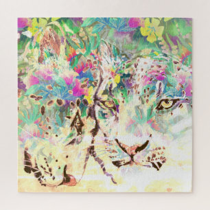 Snow leopard tropical flowers Hawaiian animal Jigsaw Puzzle