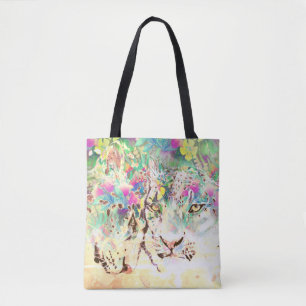 Snow leopard tropical flowers Hawaiian animal Tote Bag