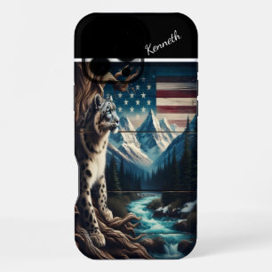 Snow Leopard Under a Starry Flag iPhone 16 Pro Max Case