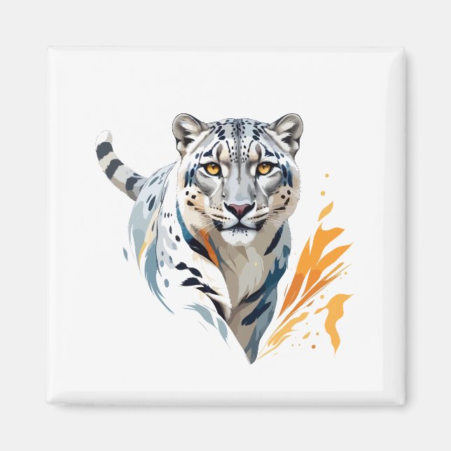 Snow Leopard Vector Art with Vibrant Colours Magnet (Front)
