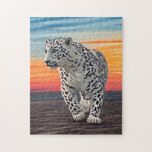 Snow Leopard Walking on the Beach During a Sunset Jigsaw Puzzle