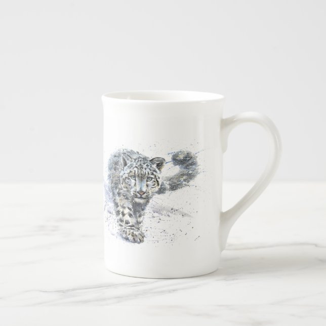 Snow Leopard Watercolor Bone China Mug (Right)