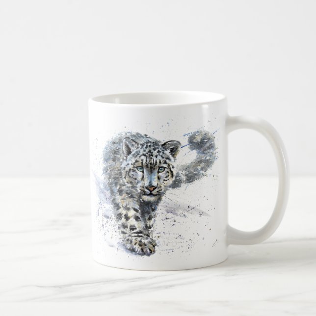 Snow Leopard Watercolor Coffee Mug (Right)