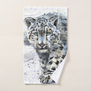 Snow Leopard Watercolor Hand Towel