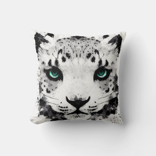 Snow Leopard Wild Nature Animal Color Art Painting Throw Pillow